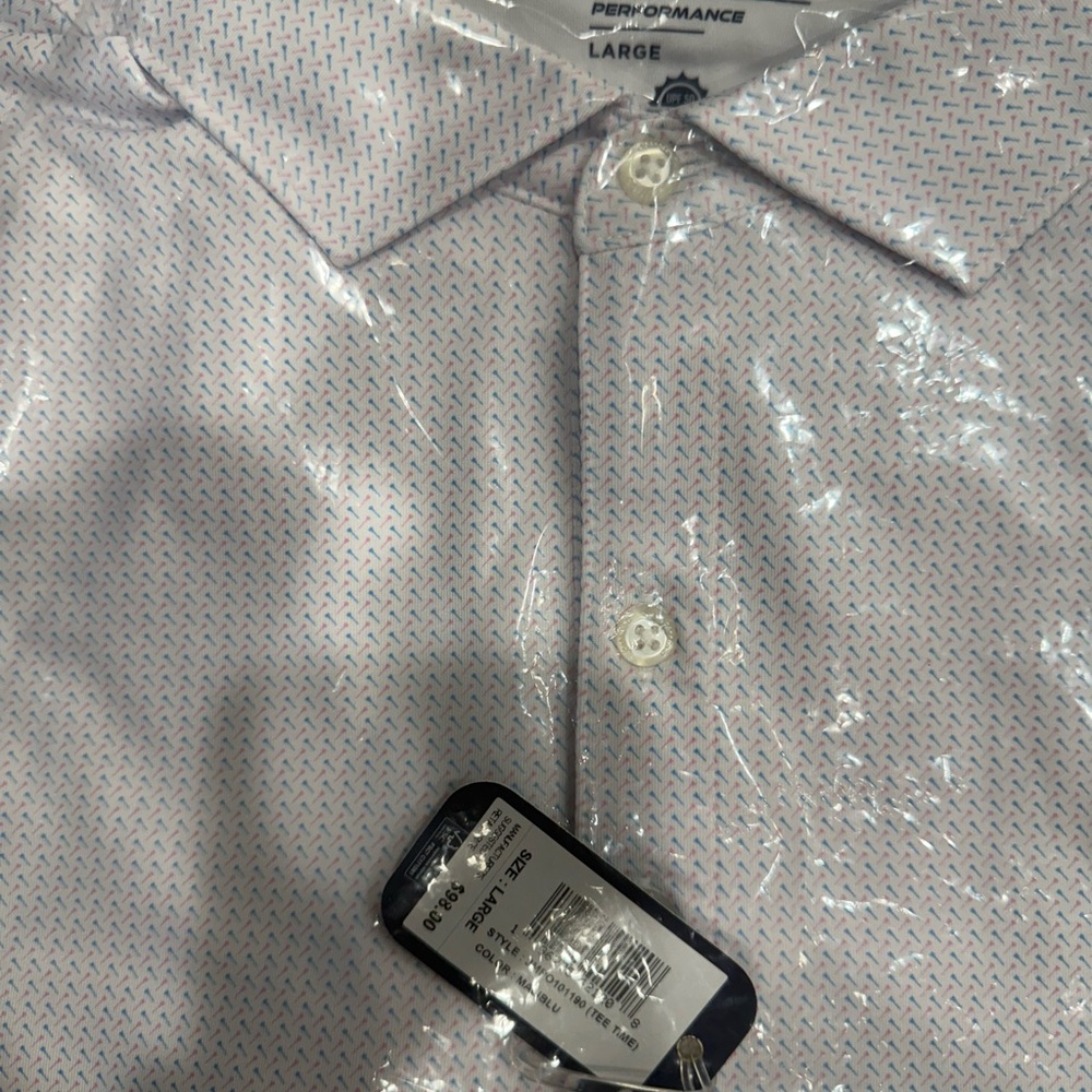johnnie-O White and Light Blue Patterned Polo